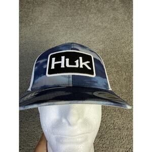 Huk Hat Cap Snap Back Mens One Size Blue Trucker Mesh Fishing Logo Adjustable